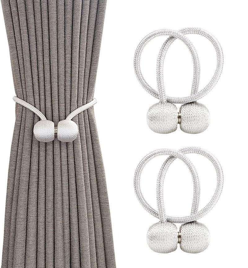 ELMVIA Magnetic Curtain Tiebacks Curtain Tiebacks Buckles Holdbacks Holders Hooks Clip for Home Outdoor Bedroom Office Decorative Curtain 2PCS (White) - Image 1