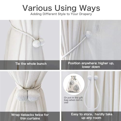 ELMVIA Magnetic Curtain Tiebacks Curtain Tiebacks Buckles Holdbacks Holders Hooks Clip for Home Outdoor Bedroom Office Decorative Curtain 2PCS (White) - Image 4