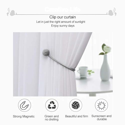 ELMVIA Magnetic Curtain Tiebacks Curtain Tiebacks Buckles Holdbacks Holders Hooks Clip for Home Outdoor Bedroom Office Decorative Curtain 2PCS (White) - Image 5