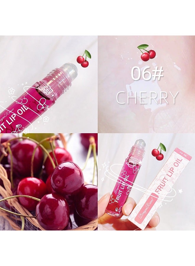 Fruity Flavors Rolling Ball Lip Oil, Long Lasting Moisturizing Lip Balm, Roll-On Lip Gloss, Fruity Flavor Glossy Lip Make-up for All Ages, Transparent Lip Gloss, Cherry - Image 2