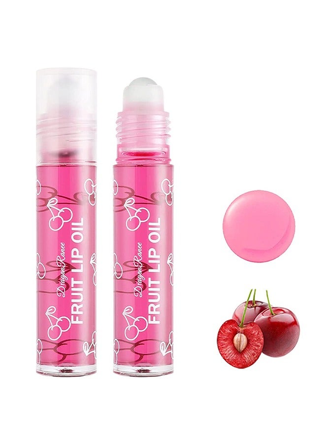 Fruity Flavors Rolling Ball Lip Oil, Long Lasting Moisturizing Lip Balm, Roll-On Lip Gloss, Fruity Flavor Glossy Lip Make-up for All Ages, Transparent Lip Gloss, Cherry - Image 1