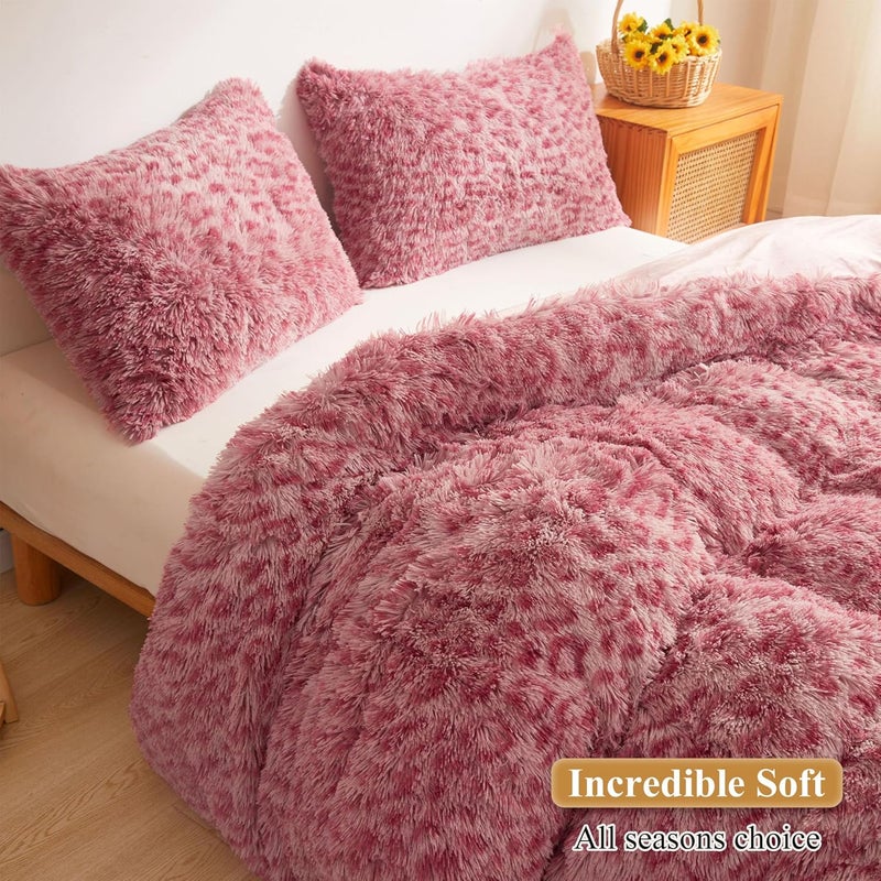 XeGe Cheetah Print Faux Fur Fluffy Pillowcases, Plush Shaggy Soft Long Pillow Covers, Fuzzy Decorative Leopard Print Pillow Cases, Furry Pillow Shams for Bed Couch Zipper, Set of 2(King, Pink) - Image 5