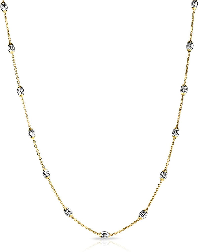 Savlano 18K Gold Plated Over 925 Sterling Silver Station Oval Moon Bead Necklace Chain For Women. Silver, Gold, Rose Gold - Made in Italy Comes With a Gift Box (2CG, 16) - Image 1