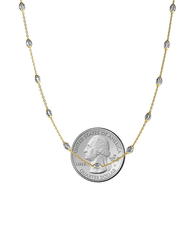 Savlano 18K Gold Plated Over 925 Sterling Silver Station Oval Moon Bead Necklace Chain For Women. Silver, Gold, Rose Gold - Made in Italy Comes With a Gift Box (2CG, 16) - Image 3