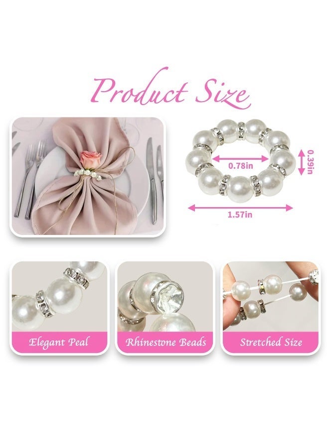 10Pcs Pearl Napkin Rings Imitation Pearl Beaded Napkin Rings Holder Elegant Rhinestone Serviette Rings Silver napkin ring Buckle for Dinner Table Decoration Parties Weddings Receptions Supplies for Everyday or Formal Decor Home Dinner Party - Image 2