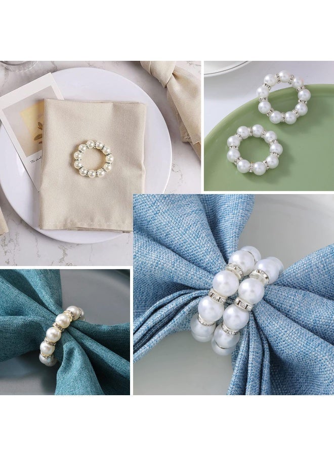 10Pcs Pearl Napkin Rings Imitation Pearl Beaded Napkin Rings Holder Elegant Rhinestone Serviette Rings Silver napkin ring Buckle for Dinner Table Decoration Parties Weddings Receptions Supplies for Everyday or Formal Decor Home Dinner Party - Image 4