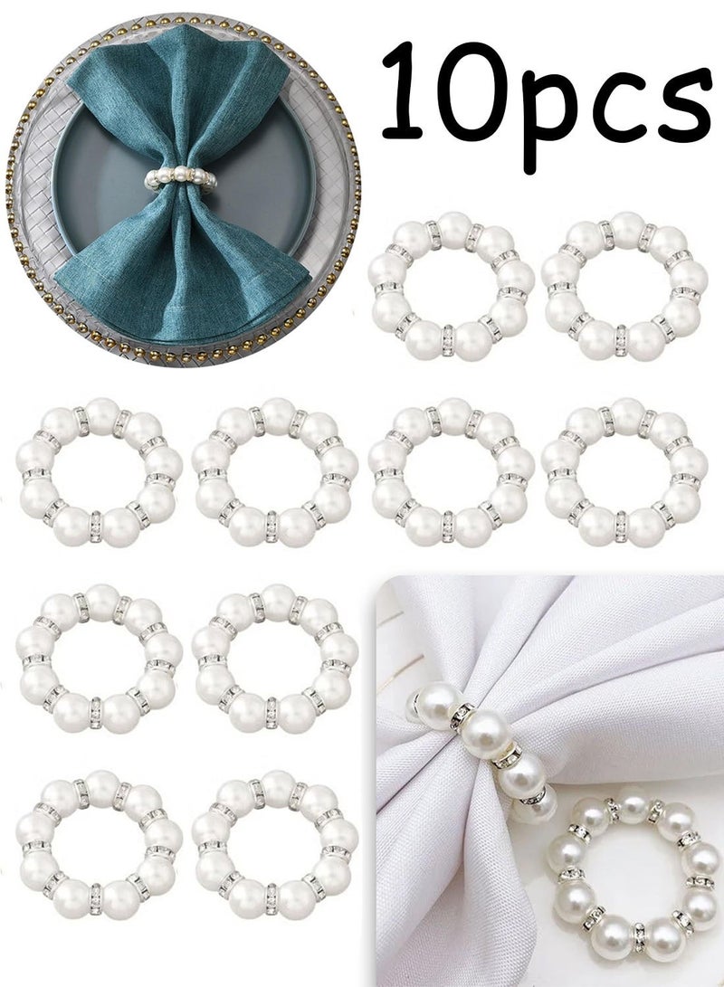 10Pcs Pearl Napkin Rings Imitation Pearl Beaded Napkin Rings Holder Elegant Rhinestone Serviette Rings Silver napkin ring Buckle for Dinner Table Decoration Parties Weddings Receptions Supplies for Everyday or Formal Decor Home Dinner Party - Image 1