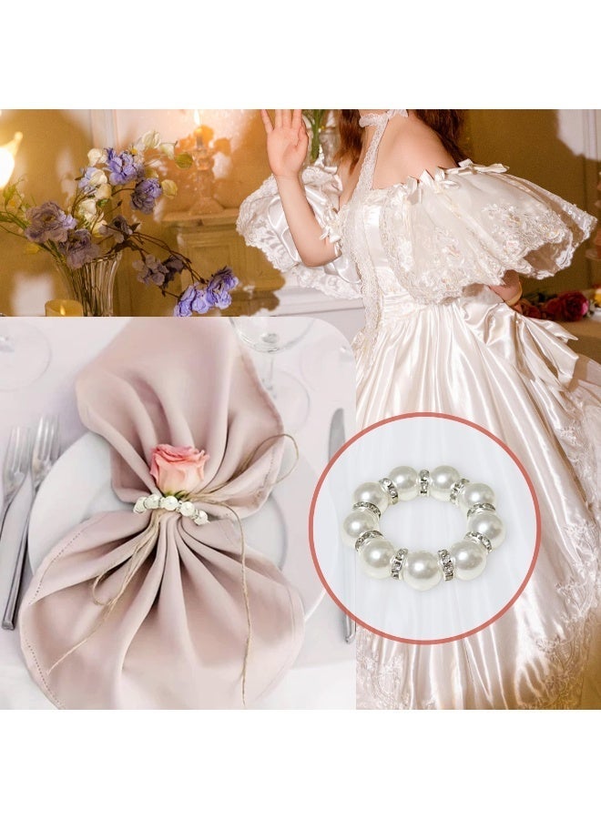 10Pcs Pearl Napkin Rings Imitation Pearl Beaded Napkin Rings Holder Elegant Rhinestone Serviette Rings Silver napkin ring Buckle for Dinner Table Decoration Parties Weddings Receptions Supplies for Everyday or Formal Decor Home Dinner Party - Image 3