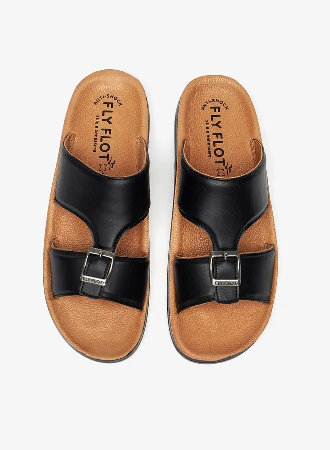 لو كونفورت Men's Solid Arabic Sandals with Buckle Detail