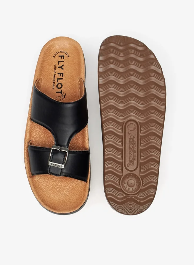 لو كونفورت Men's Solid Arabic Sandals with Buckle Detail
