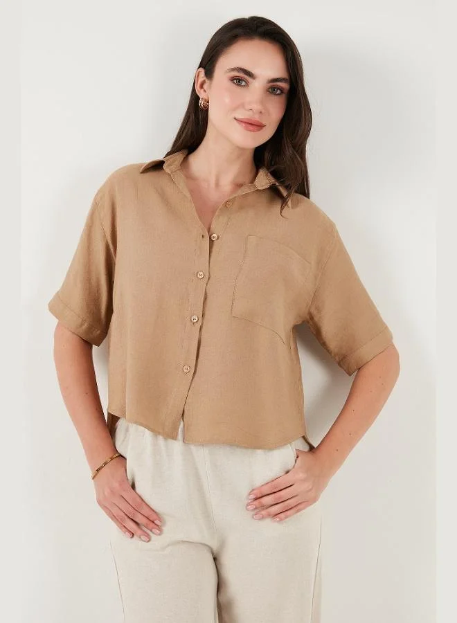 ليلا قميص نسائي بأكمام قصيرة بجيوب صدرية بقصة عادية