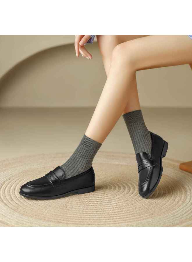 St&Sat Top Grain Leather】versatile Loafer Flats For Spring And Autumn, Jk Uniform Shoes For Women, Low-cut Women's Single Shoes - Image 5