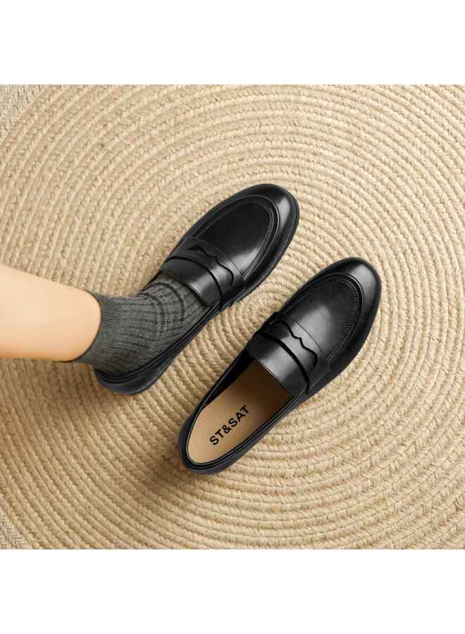 St&Sat Top Grain Leather】versatile Loafer Flats For Spring And Autumn, Jk Uniform Shoes For Women, Low-cut Women's Single Shoes - Image 2