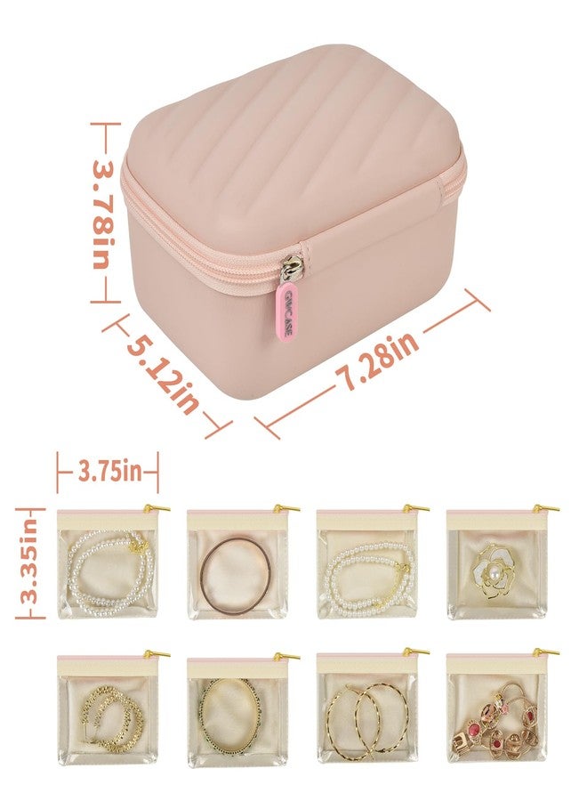 GWCASE حافظة مجوهرات للسفر للنساء من GWCASE، صندوق مجوهرات وردي من PU مع 8 أكياس مجوهرات مخملية بسحاب. منظم من طبقتين للخواتم، الأقراط، القلائد والأساور - هدية أنيقة لها (حافظة فقط) - Image 3