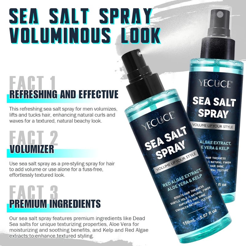 Yecuce Sea Salt Hair Spray 150ml, Made with Natural Sea Salt and Organic Ingredients Suitable for Both Men and Women, Helps to add Thickness, Subtle Shaping, Enhances Hair Shine and Texture - Image 3