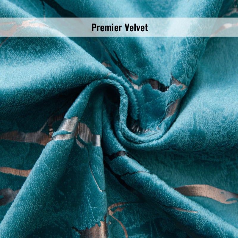 Petrichor Luxury Turquoise Velvet Curtains, Gold & Silver Foil Marble Pattern, 80% Light Blocking, Thermal Drapes, 52" Wide x 84" Long, 2 Panels for Bedroom and Living Room - Image 4