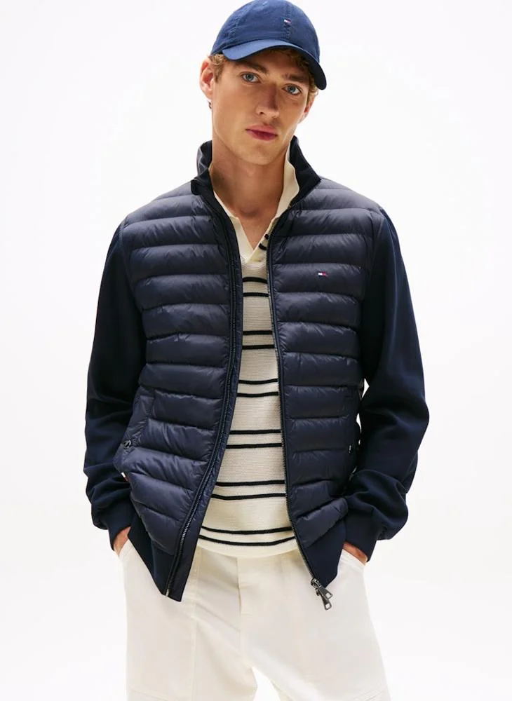 TOMMY HILFIGER Mix Media Stand Collar Zip-Through Sweatshirt