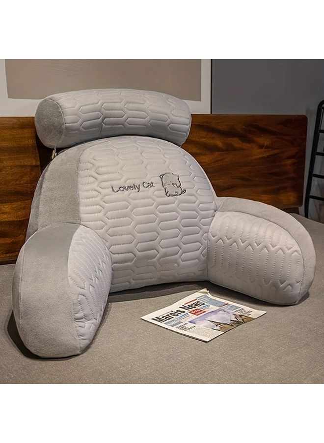 Light Grey Large Ergonomic Reading Pillow For Neck Back Support Washable - Image 1