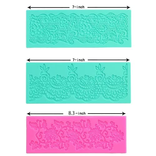 Anyana set of 3 sugar edible cake silicone fondant impression lace mat cake decorating mold gum paste cupcake topper tool icing candy imprint baking moulds sugarcraft trimming grape vine Scalloped - Image 2