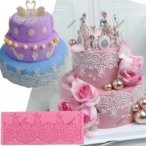 Anyana set of 3 sugar edible cake silicone fondant impression lace mat cake decorating mold gum paste cupcake topper tool icing candy imprint baking moulds sugarcraft trimming grape vine Scalloped - Image 5