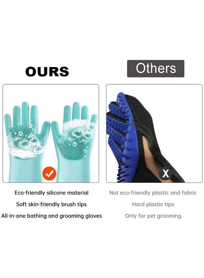 Styllent Pack Of 2 Dog Cats Pet Grrooming Silicon Shampoo Dispenser Brush With 1 Pair Bathing Gloves Soft Bristle For Soothing Scrubber Massage Shower Use Clean Loose Hair Fur For Dogs Pets - Image 2