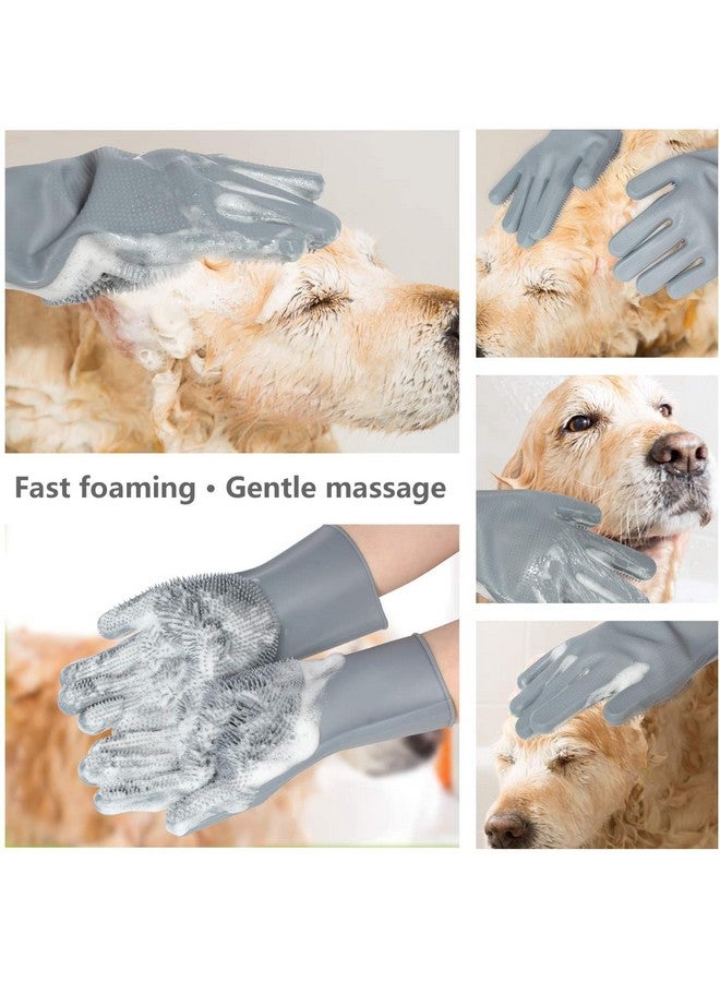 Styllent Pack Of 2 Dog Cats Pet Grrooming Silicon Shampoo Dispenser Brush With 1 Pair Bathing Gloves Soft Bristle For Soothing Scrubber Massage Shower Use Clean Loose Hair Fur For Dogs Pets - Image 4