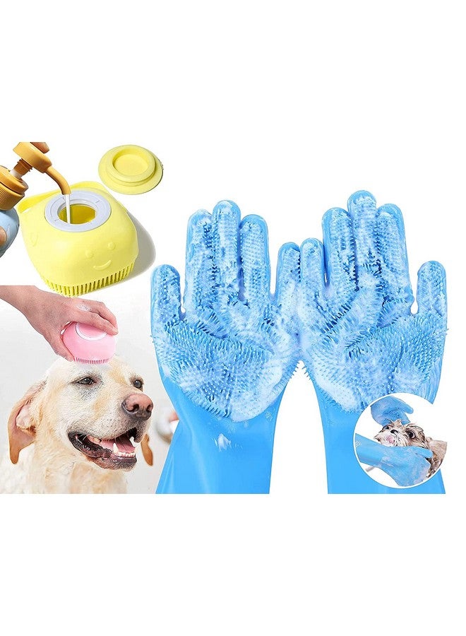 Styllent Pack Of 2 Dog Cats Pet Grrooming Silicon Shampoo Dispenser Brush With 1 Pair Bathing Gloves Soft Bristle For Soothing Scrubber Massage Shower Use Clean Loose Hair Fur For Dogs Pets - Image 1