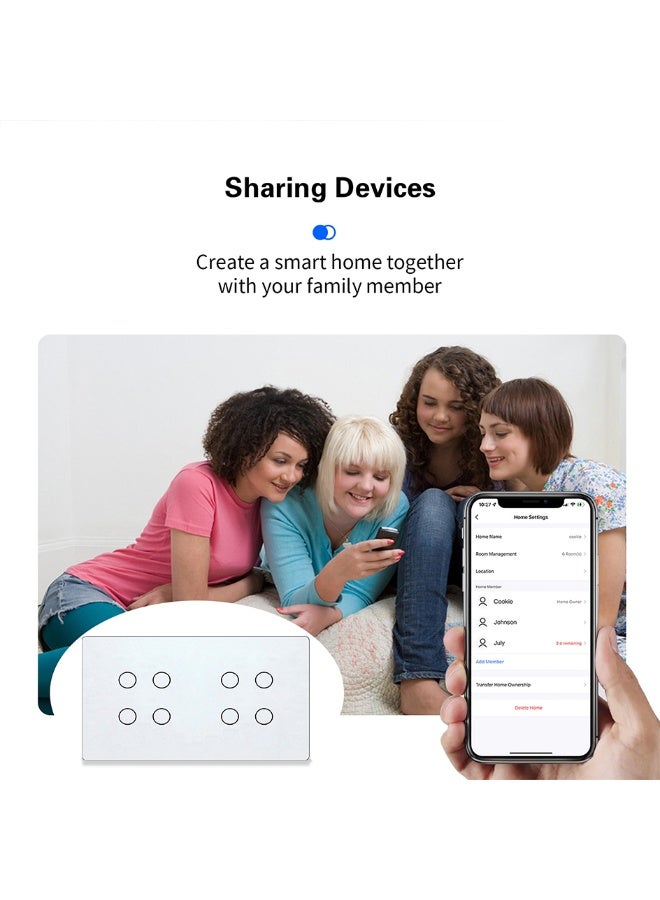 UBARO 8 Gang WiFi Smart Touch Switch, Tempered Glass Panel, Voice Control Compatible with Alexa/Google  Home - Image 2