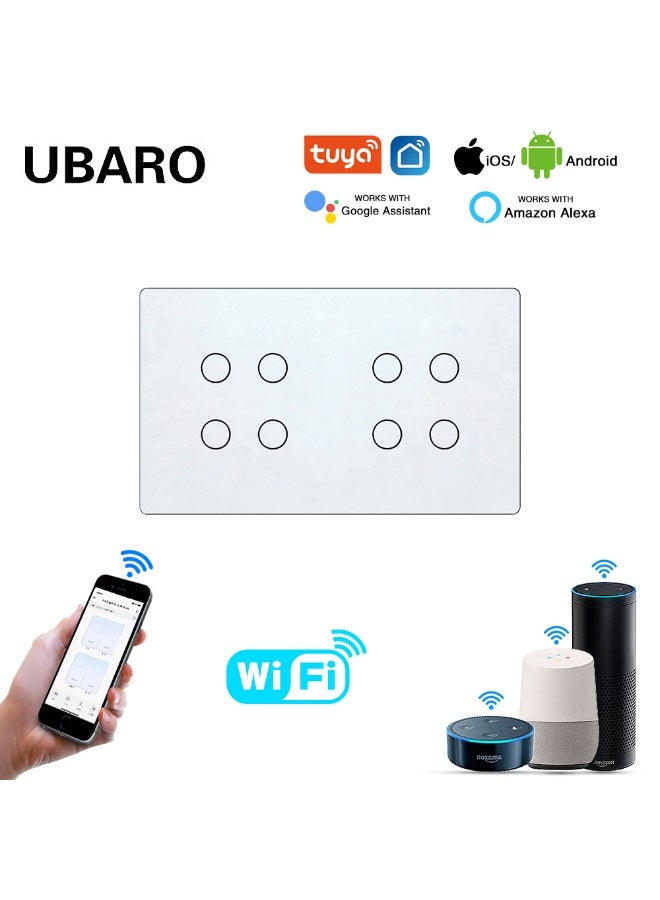 UBARO 8 Gang WiFi Smart Touch Switch, Tempered Glass Panel, Voice Control Compatible with Alexa/Google  Home - Image 1