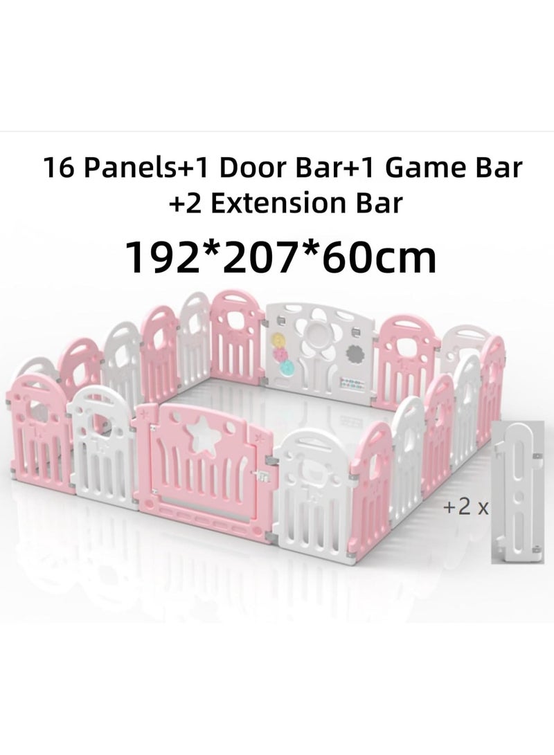 Jorunb Baby Playpen, 16-Panel Extra Large Playpen for Babies and Toddlers, Foldable Activity Play Center with Safety Gate, Indoor and Outdoor Baby Fence NO Gaps for Boys Girls,16 Panels+1 Door Bar+1 Game Bar+2 Extension Bar - Image 2