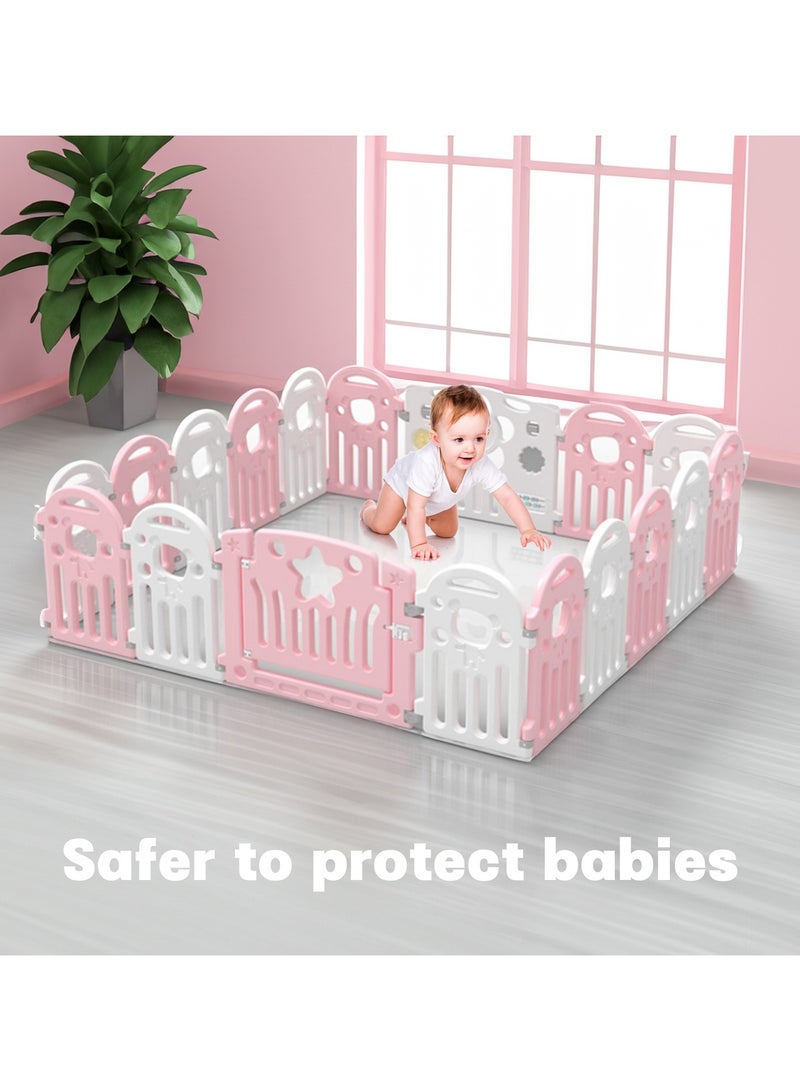 Jorunb Baby Playpen, 16-Panel Extra Large Playpen for Babies and Toddlers, Foldable Activity Play Center with Safety Gate, Indoor and Outdoor Baby Fence NO Gaps for Boys Girls,16 Panels+1 Door Bar+1 Game Bar+2 Extension Bar - Image 4