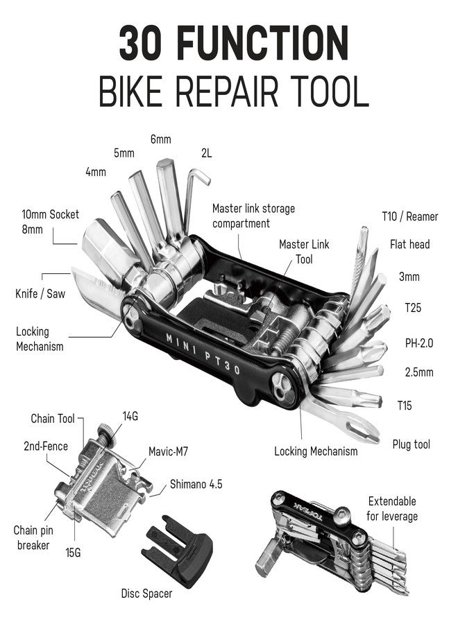 Topeak Mini PT30 Multi-Tool – 30-Function Pro-Quality Bike Repair Tool with Tubeless Tire Repair, Chain Tool, Hex/Torx Wrenches, Screwdrivers & Neoprene Case – Compact Chrome Vanadium Design - Image 3