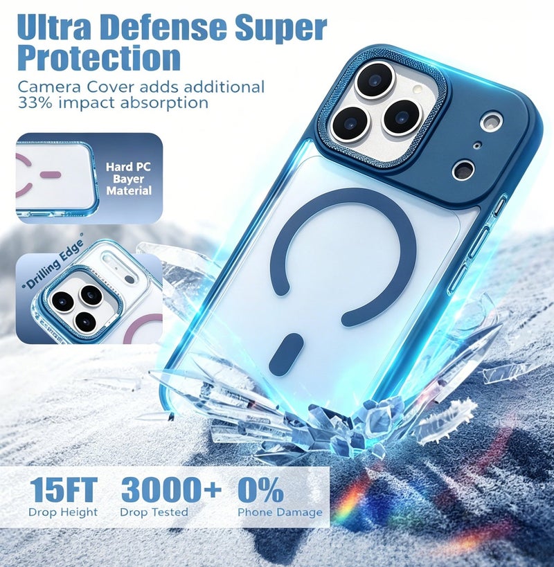 for iPhone 17 Pro Max Case Compatible with MagSafe,Magnetic Phone Case for iPhone 17 Pro Max,Diamond Texture Matte Anti-Fingerprint Shockproof Luxury INS Style Protective Cover Dark Blue - Image 3