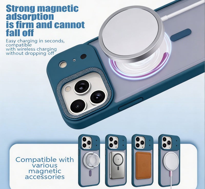 for iPhone 17 Pro Max Case Compatible with MagSafe,Magnetic Phone Case for iPhone 17 Pro Max,Diamond Texture Matte Anti-Fingerprint Shockproof Luxury INS Style Protective Cover Dark Blue - Image 2
