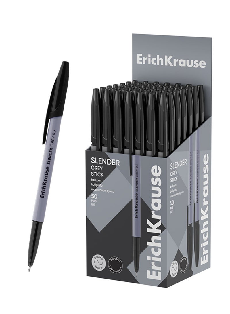 ErichKrause 50-Piece Slender Grey Stick Ballpoint Pen 0.7mm Tip Black Ink - Image 1