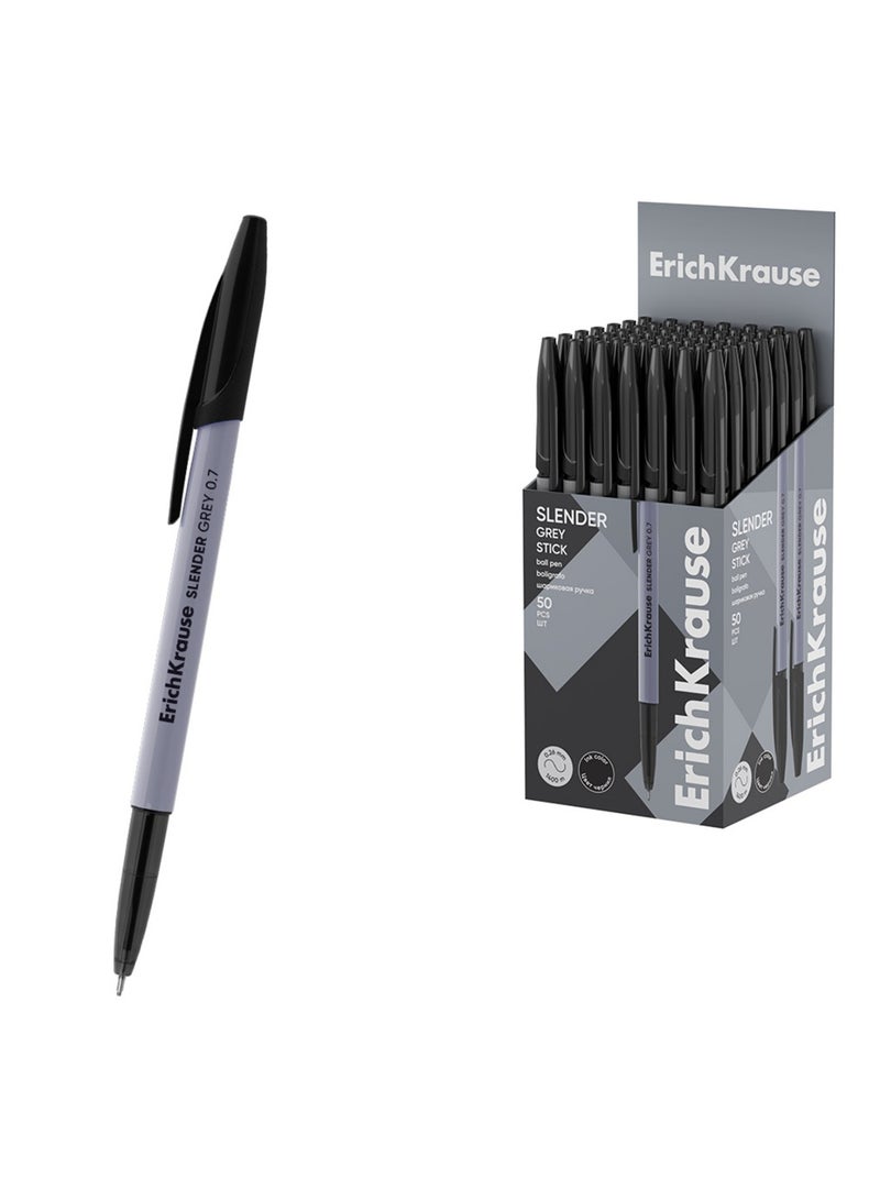 ErichKrause 50-Piece Slender Grey Stick Ballpoint Pen 0.7mm Tip Black Ink - Image 3
