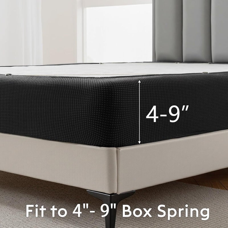 MIYE Jacquard Fabric Box Spring Cover,Super Stretchy Wrap Around 4 Sides Elastic Bed Skirt,Wrinkle & Fading Resistant,Washable & Easy Fit. (Black, Twin XL) - Image 2