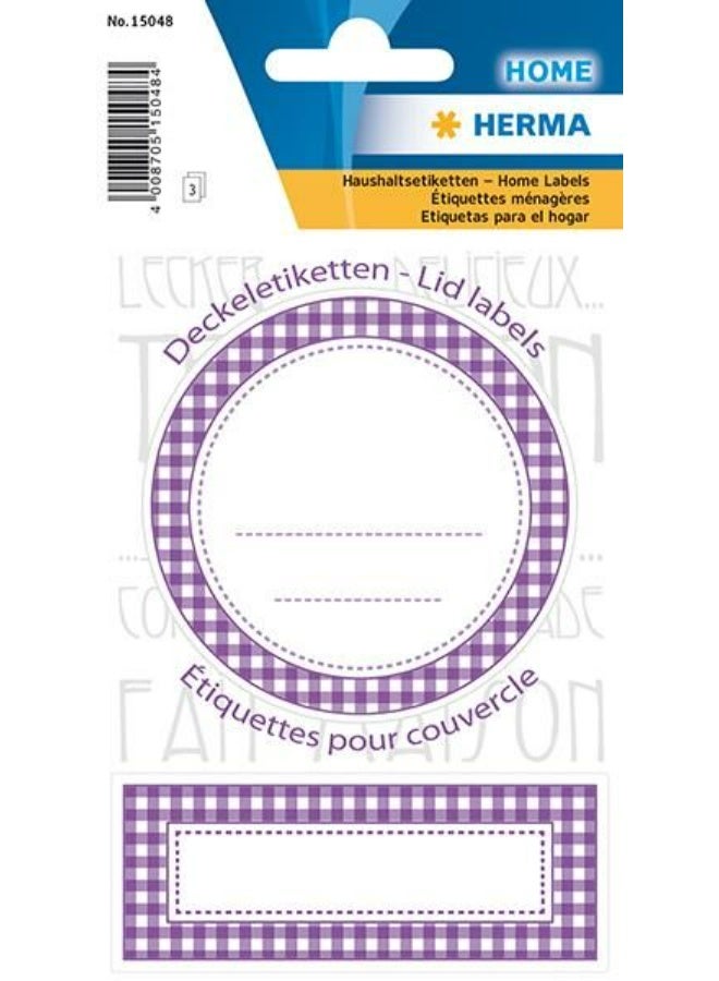 Herma Round and Rectangular Kitchen Jar Labels in Purple Checkered Pattern (HERMA 15048) - A Decorating and Labeling Kit for Jam, Spice, and Home Preserved Foods - Image 1