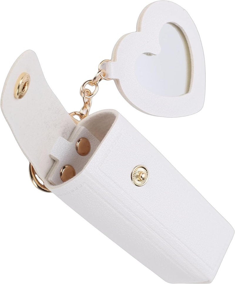 Walfront Lipstick Case with Mirror PU Leather Portable Holder Keychain for Women Travel Small Gifts (White) - Image 5