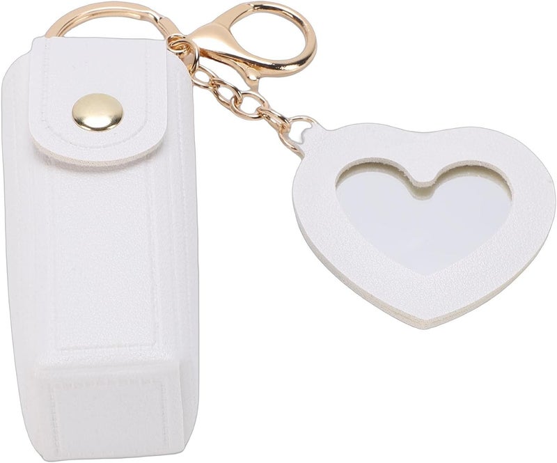 Walfront Lipstick Case with Mirror PU Leather Portable Holder Keychain for Women Travel Small Gifts (White) - Image 4