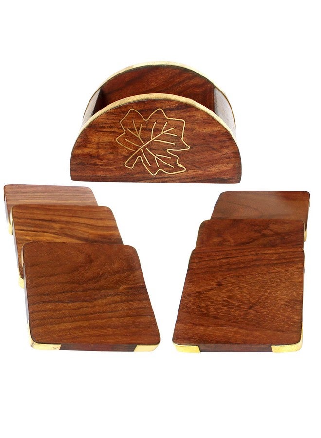 ITOS365 Wooden Drink & Glass Coasters - Set of 6 | Durable Wood Oval Table Coaster with Holder for Tea Cups, Coffee Mugs, Beer Cans, Tumblers and Water Glasses | Ideal for HOM & Kichen - Image 3