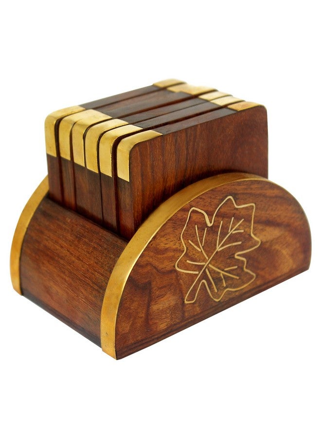 ITOS365 Wooden Drink & Glass Coasters - Set of 6 | Durable Wood Oval Table Coaster with Holder for Tea Cups, Coffee Mugs, Beer Cans, Tumblers and Water Glasses | Ideal for HOM & Kichen - Image 1