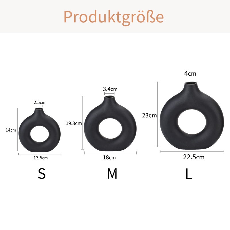 CEMABT Black Donut Vase Hollow Ceramic Vase for Flowers Handmade Minimalist Boho ins Style Modern Home Decor for Wedding Dinner Table Party Living Room Office Bedroom - Image 3