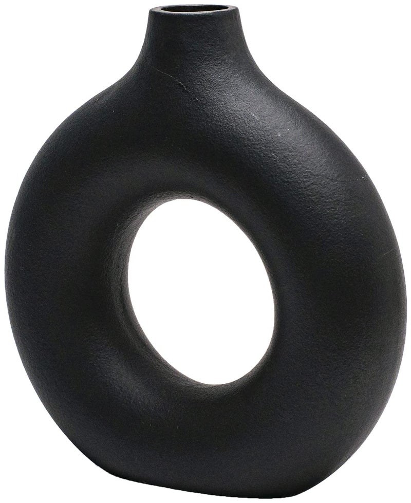 CEMABT Black Donut Vase Hollow Ceramic Vase for Flowers Handmade Minimalist Boho ins Style Modern Home Decor for Wedding Dinner Table Party Living Room Office Bedroom - Image 1