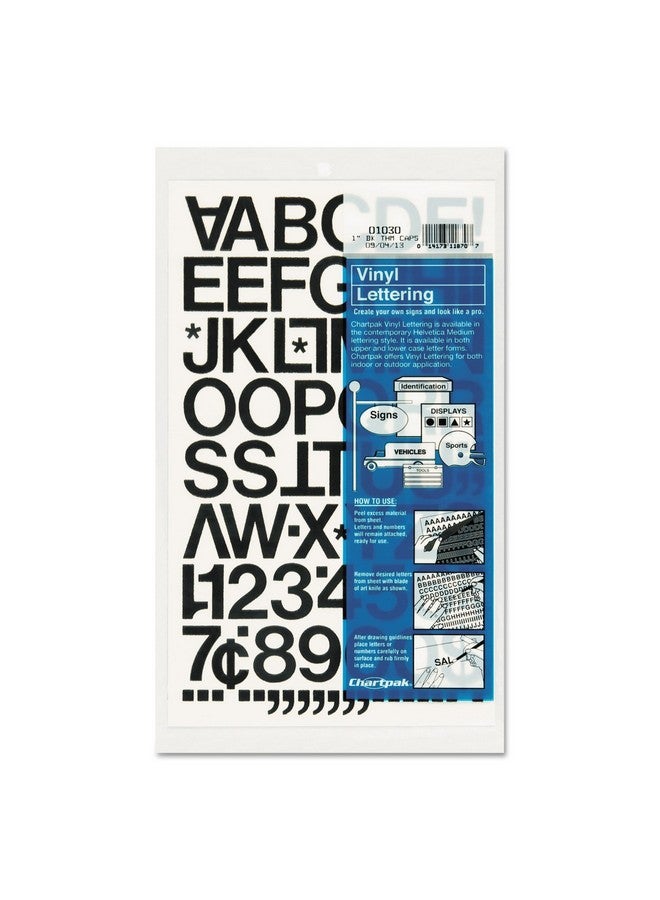 Chartpak 01030 Press-On Vinyl Letters & Numbers, Self Adhesive, Black, 1-Inch H, 88/Pack