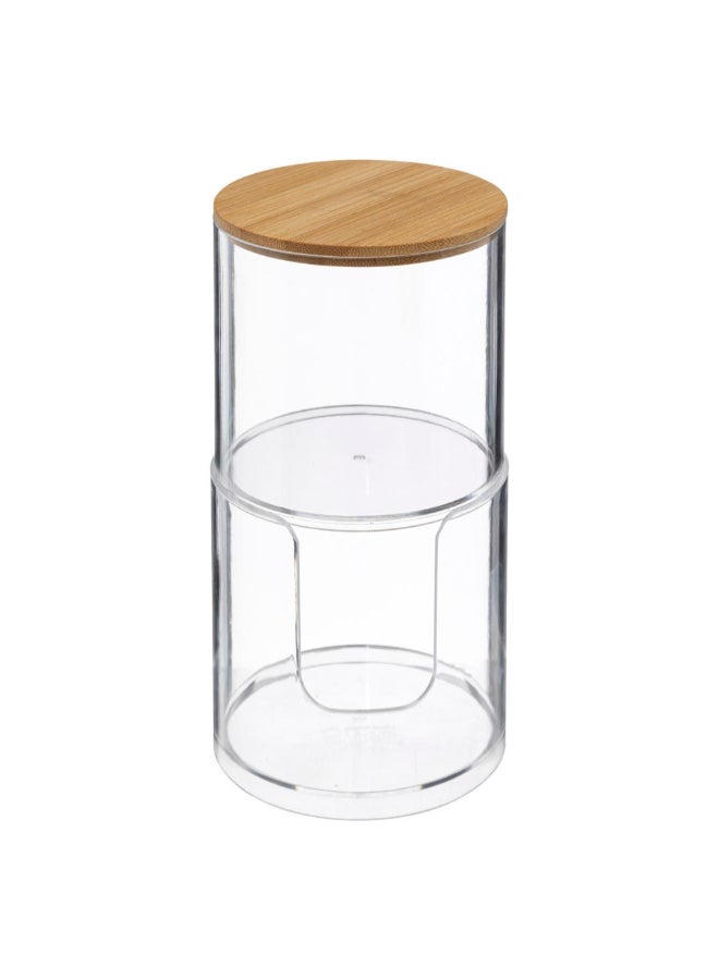 Five Simply Smart Selena Cylindrical Cotton Pad and Swab Dispenser Clear and Brown 18.4 x 9.7 x 9.7 cm 174862 - Image 1
