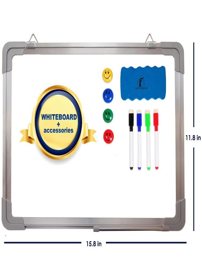 Navy Penguin Whiteboard Set - 15 x 12 in Dry Erase Board with 1 Magnetic Dry Eraser, 4 Dry Wipe Markers and 4 Magnets - Small White Board Wall Hanging Marker Board for Home and Office (15x12) - Image 2