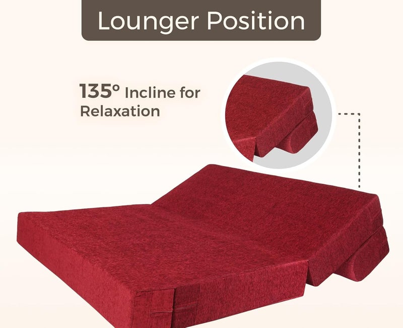 uberlyfe 3 Seater Sofa com Bed Perfect for Guests Moshi Fabric Washable Cover Maroon with 2 CushionsJharokha Pattern 6 X 6 Feet - Image 4