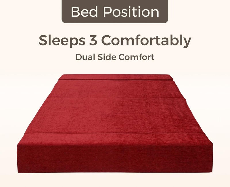 uberlyfe 3 Seater Sofa com Bed Perfect for Guests Moshi Fabric Washable Cover Maroon with 2 CushionsJharokha Pattern 6 X 6 Feet - Image 5