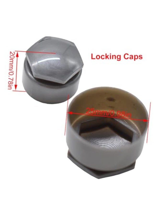Wheel Center Caps for Audi: 20pcs 25mm Wheel Hub Lug Nut Bolt Caps Designed for Audi A1 A2 A3 A4 A5 A6 A7 A8 Q3 Q5 TT S3 S5 S6 S8 RS3 RS4 RS5 RS6 R8 with 4 Locking Caps + Removal Tool (Grey) - Image 3